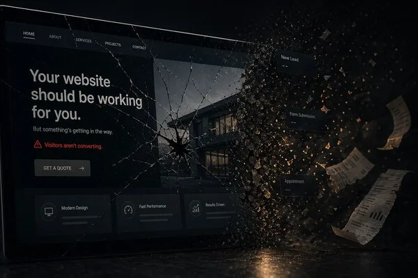 Cracked website screen with leads dissolving away