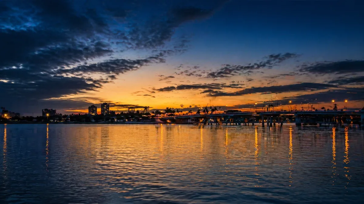 Southwest Florida waterway and bridge at dusk