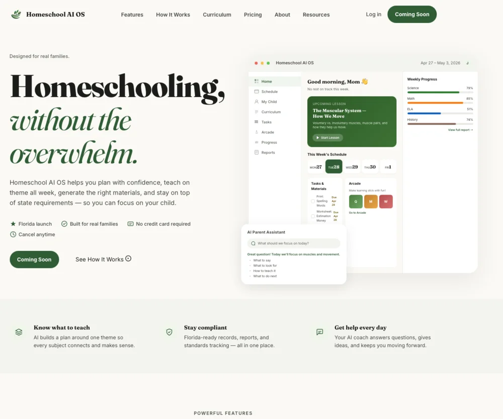 Homeschool AI OS custom education software dashboard