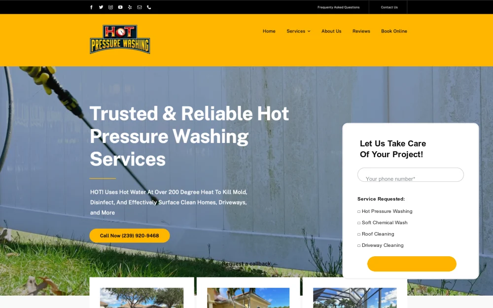 Hot Pressure Washing local service website homepage