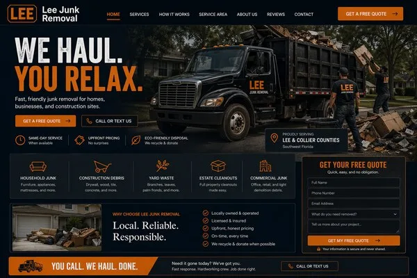 Clean modern junk removal website — after redesign by Digital Goat Consulting