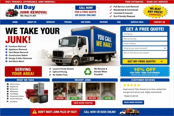 Outdated cluttered junk removal website — before redesign
