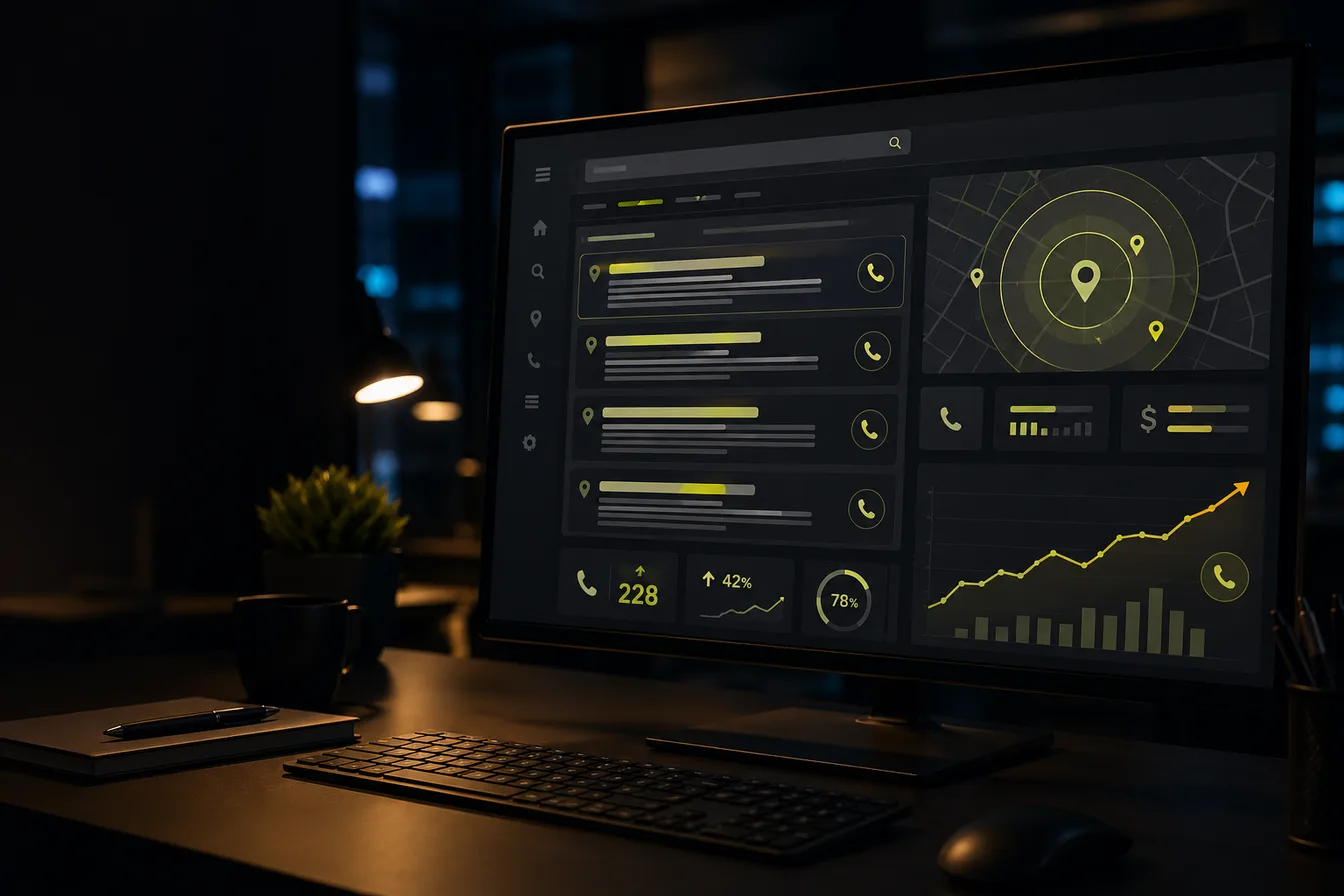 Ad performance dashboard with rising metrics on a dark display