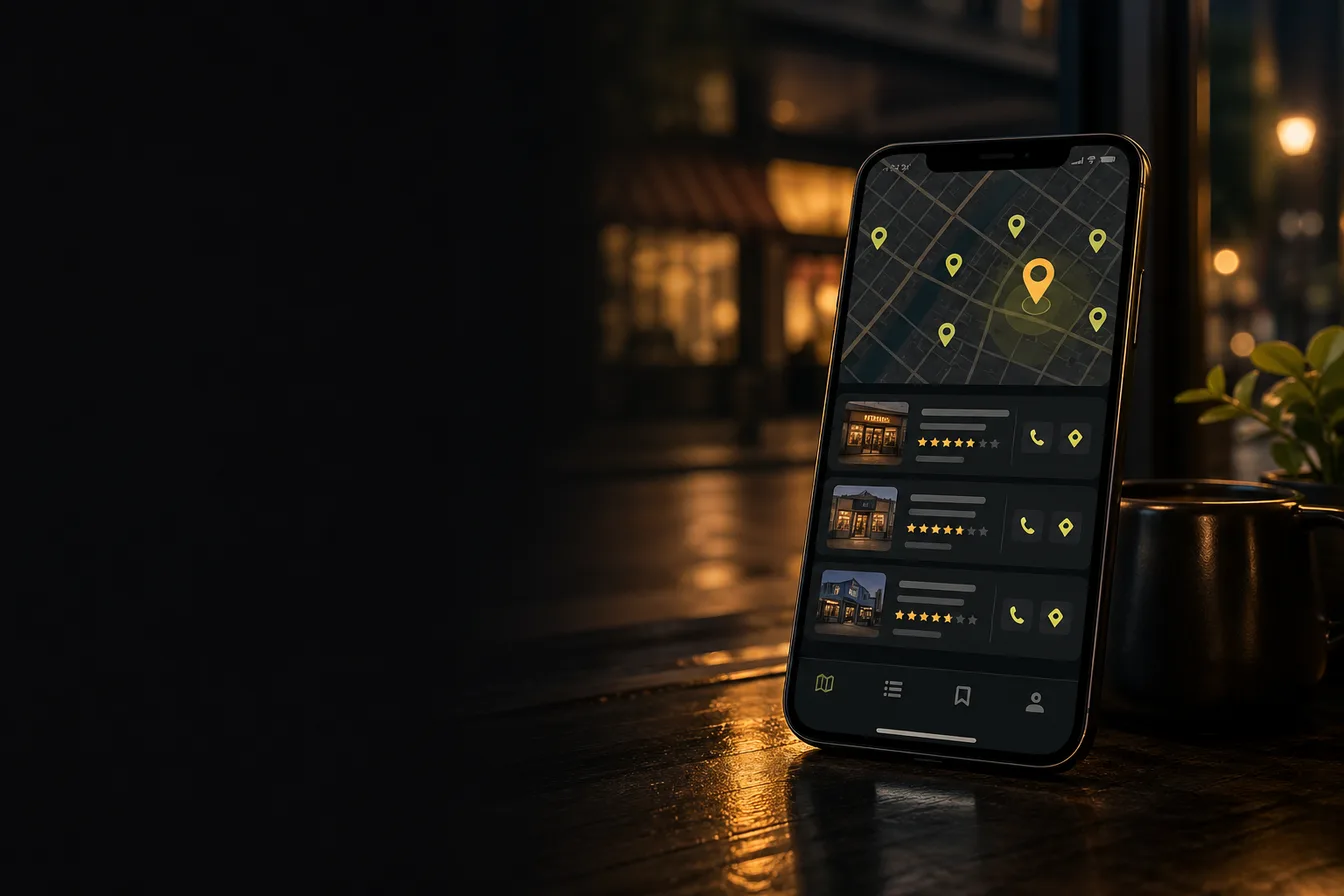 Phone showing Google search results with local business listings