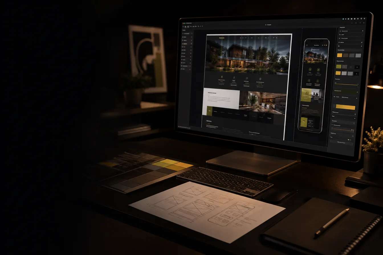 Professional local business website displayed on a laptop in a warm-lit workspace